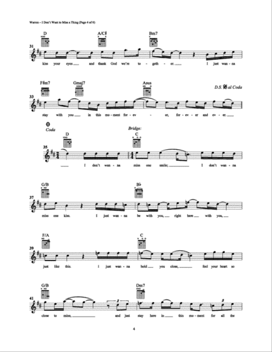 I Don't Want To Miss a Thing Easy Guitar scores gallery preview page 4