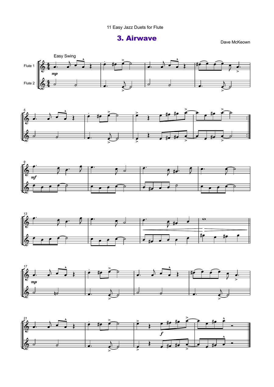 11 Easy Jazz Duets for Flute Flute Duet scores gallery preview page 4