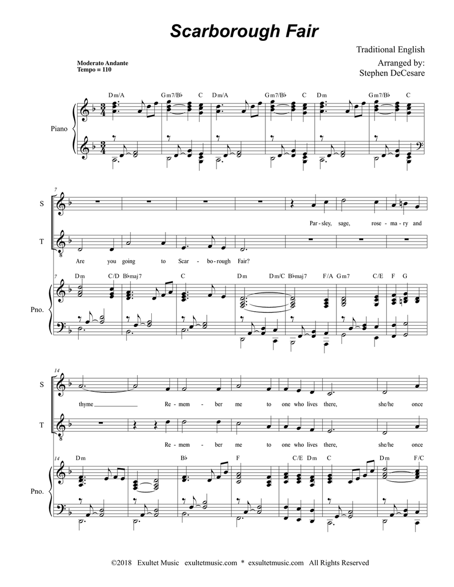 Scarborough Fair (Duet for Soprano and Tenor Solo) Tenor Voice scores gallery preview page 2