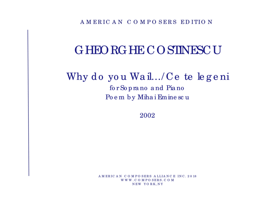 [Costinescu] Why do you Wail.../Ce te legeni Soprano Voice scores gallery preview page 1