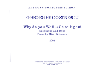 Book cover for [Costinescu] Why do you Wail.../Ce te legeni