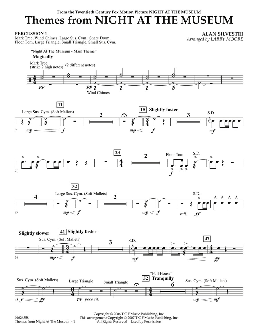 Themes from Night at the Museum - Percussion 1 Orchestra scores gallery preview page 1