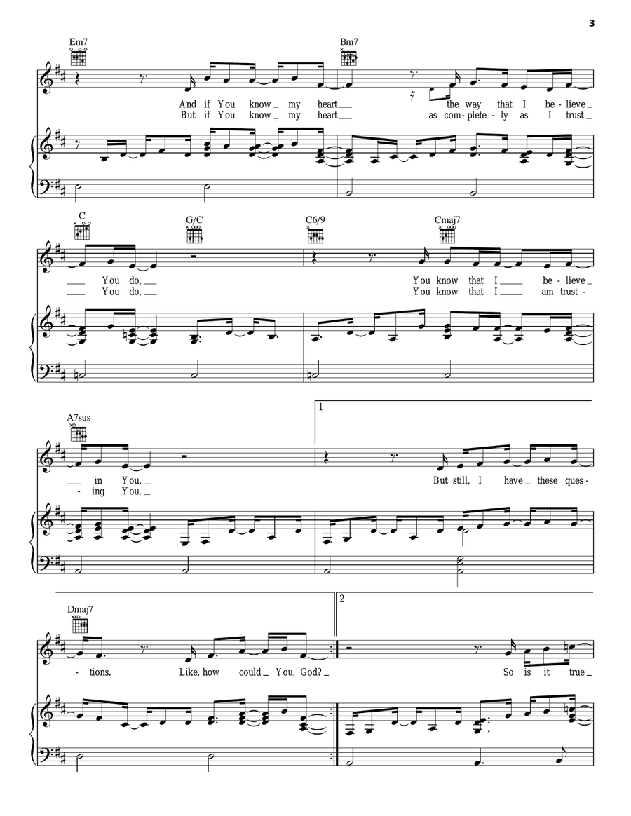 Questions Piano, Vocal, Guitar scores gallery preview page 3