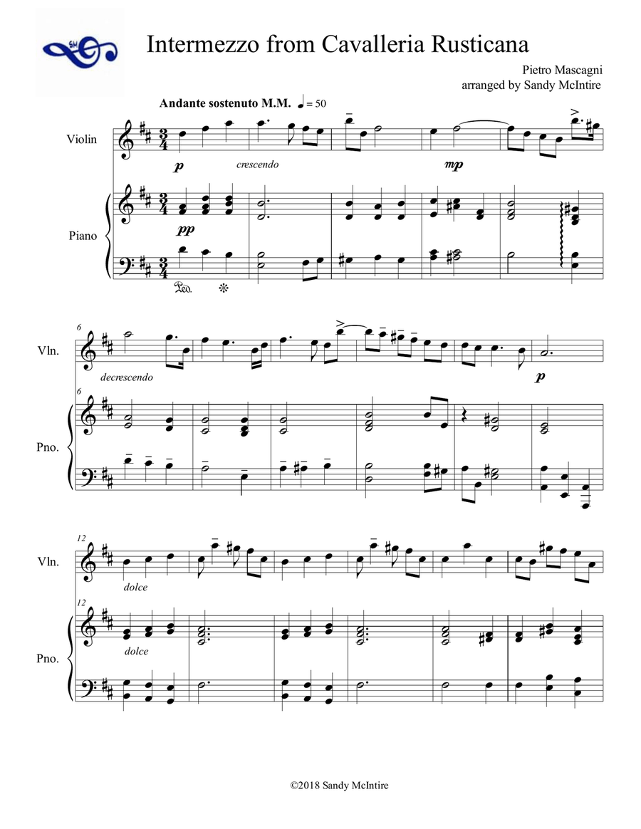 Intermezzo from Cavalleria Rusticana Violin Solo scores gallery preview page 1