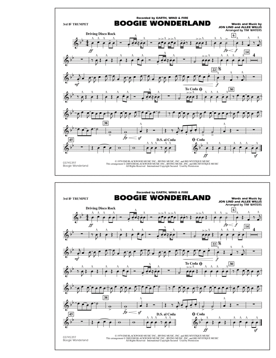 Boogie Wonderland - 3rd Bb Trumpet B-Flat Trumpet scores gallery preview page 1