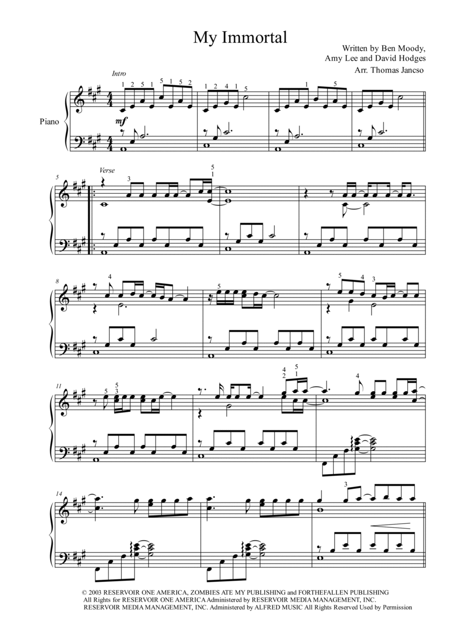 My Immortal Piano Solo scores gallery preview page 1