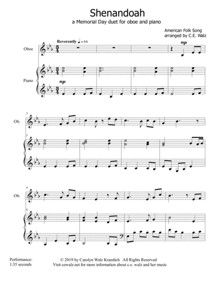 Shenandoah - a Memorial Day duet for oboe and piano image number null