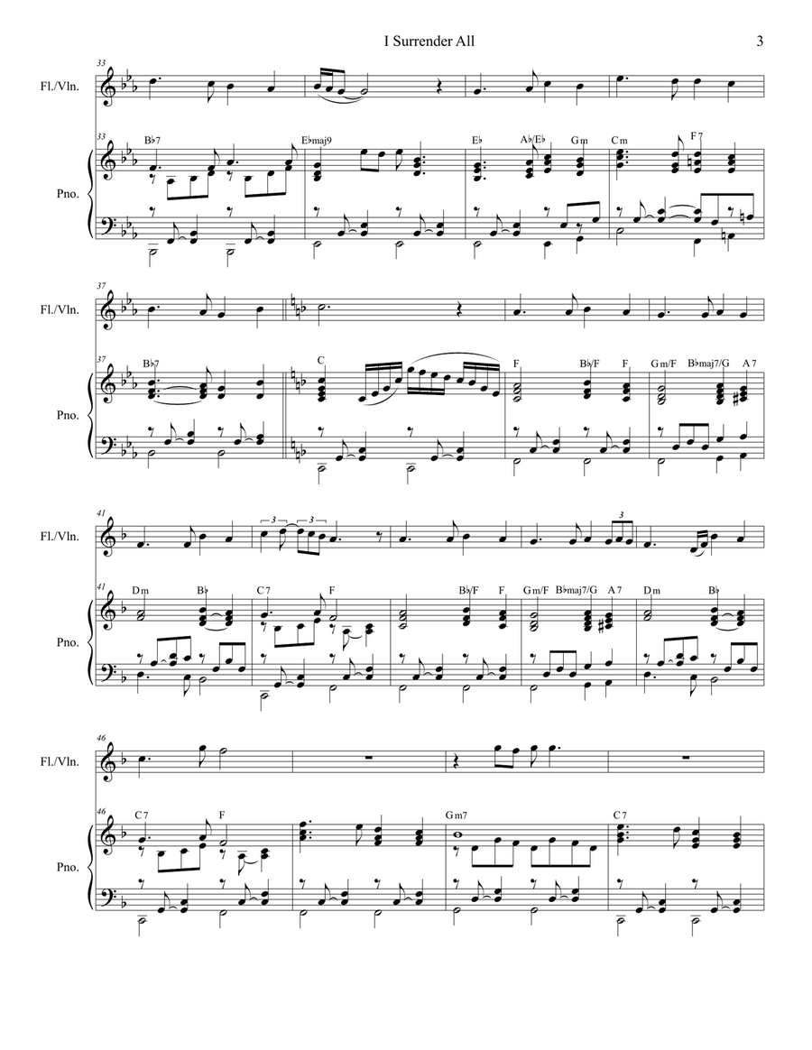 I Surrender All (Flute or Violin solo and Piano) Flute scores gallery preview page 3