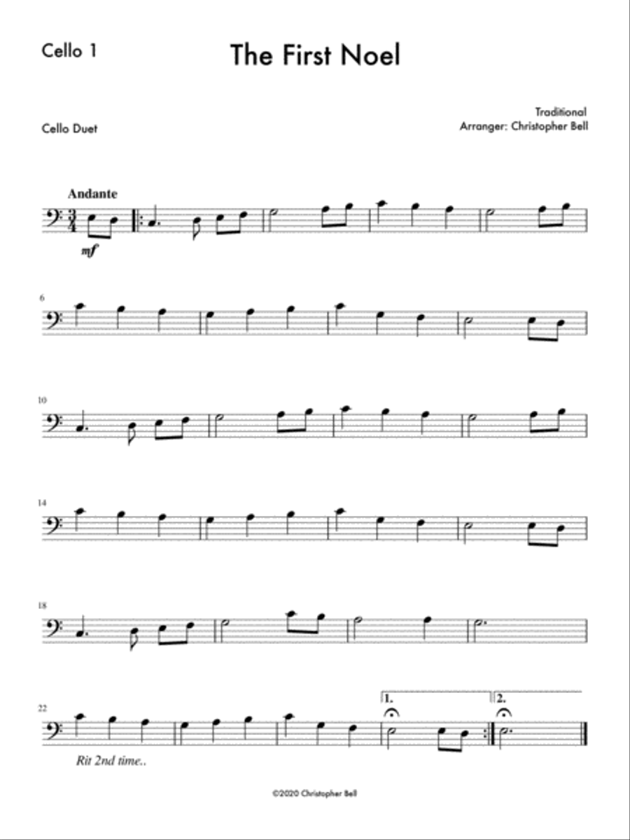 First Noel - Easy Cello Duet String Duet scores gallery preview page 2