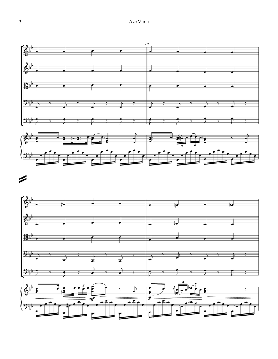 Ave Maria (Schubert) for string quartet/quintet and piano (solo) Piano Quintet scores gallery preview page 4