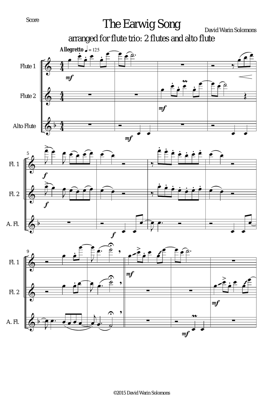 The Earwig song flute trio (SSA) SSA scores gallery preview page 1