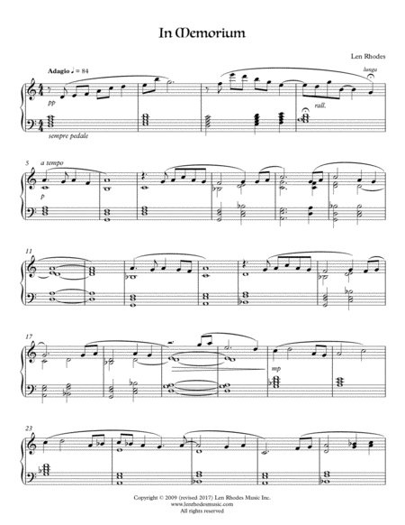In Memorium - Len Rhodes, for piano solo image number null