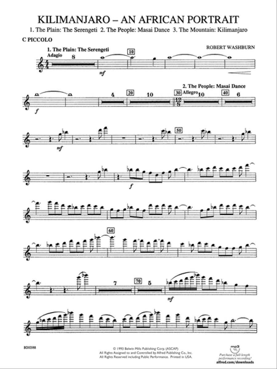 Kilimanjaro: An African Portrait: Piccolo Concert Band scores gallery preview page 1