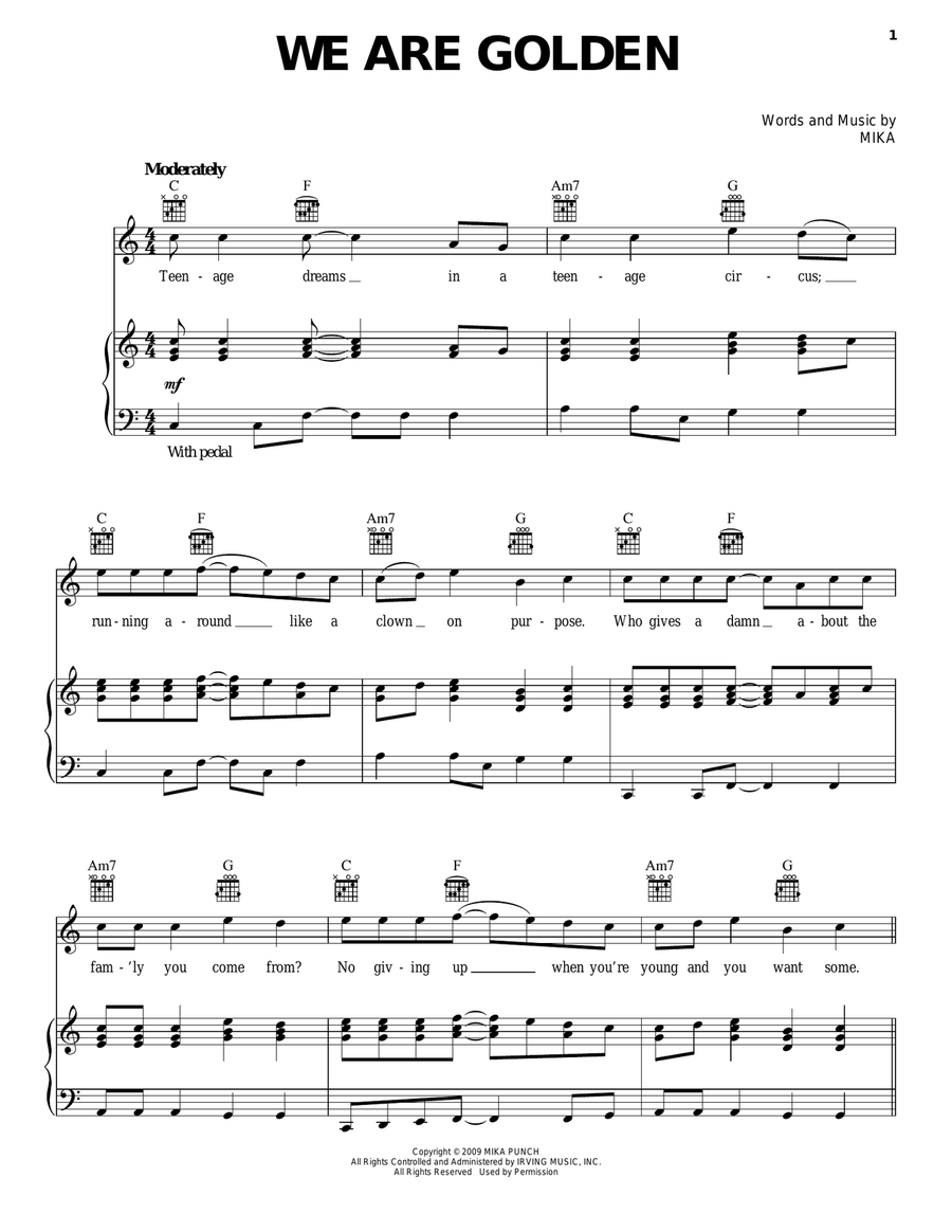 We Are Golden Piano, Vocal, Guitar scores gallery preview page 1