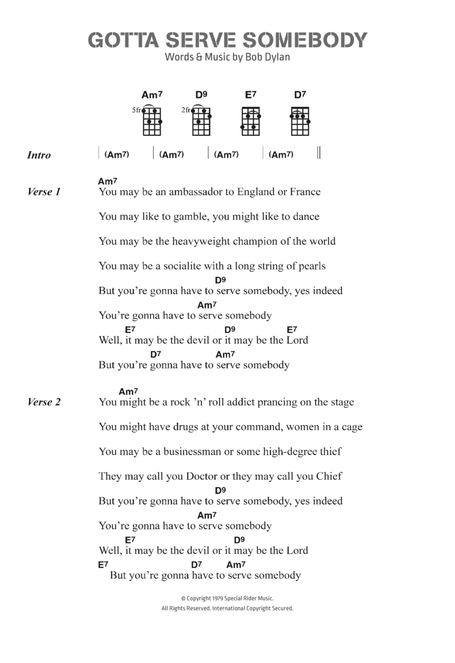 Gotta Serve Somebody Ukulele scores gallery preview page 1
