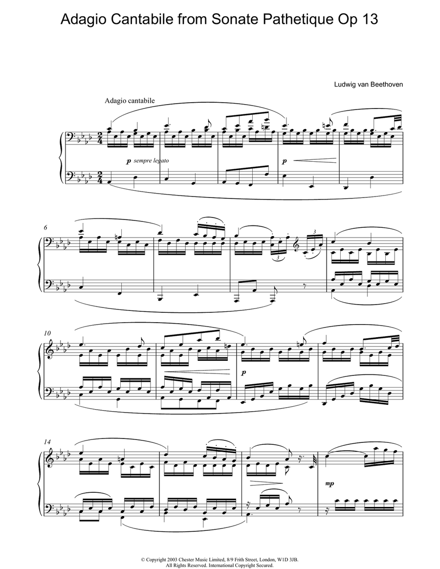Adagio Cantabile from Sonate Pathetique Op 13 Piano Solo scores gallery preview page 1