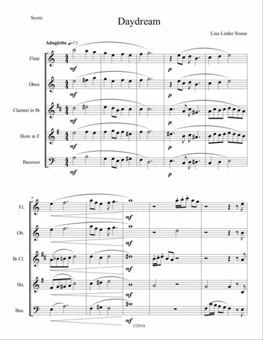 Daydream Daydream Woodwind Quintet scores gallery preview page 2