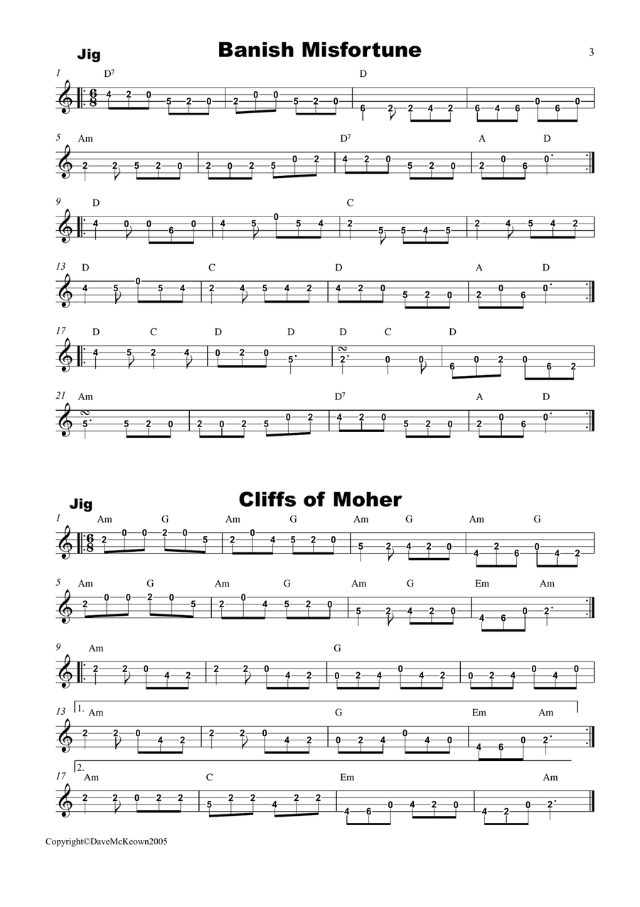 Irish Dance Music Vol.1 for 4 String Banjo Tab CGDA; 40 Jigs, Reels, Hornpipes and more.... 4-String Banjo scores gallery preview page 3