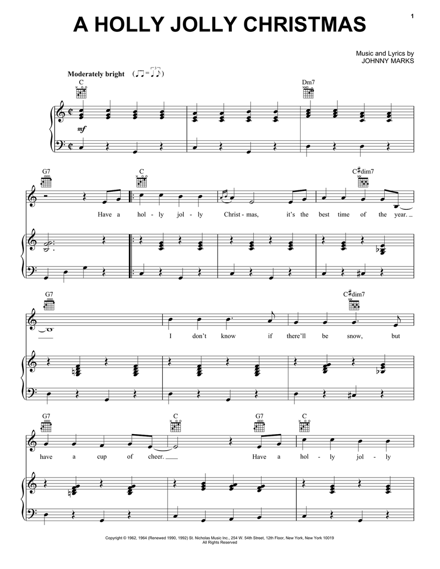 A Holly Jolly Christmas Piano, Vocal, Guitar scores gallery preview page 1