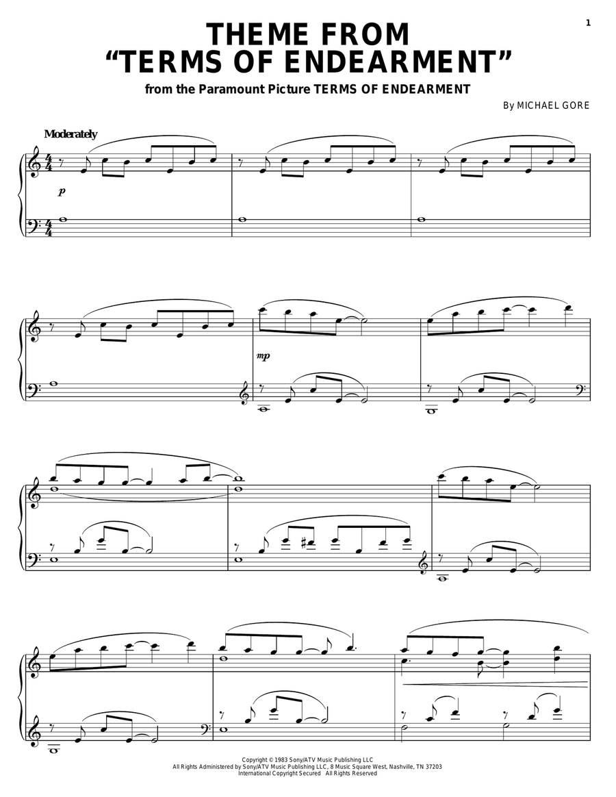 Theme from Terms Of Endearment Piano Solo scores gallery preview page 1