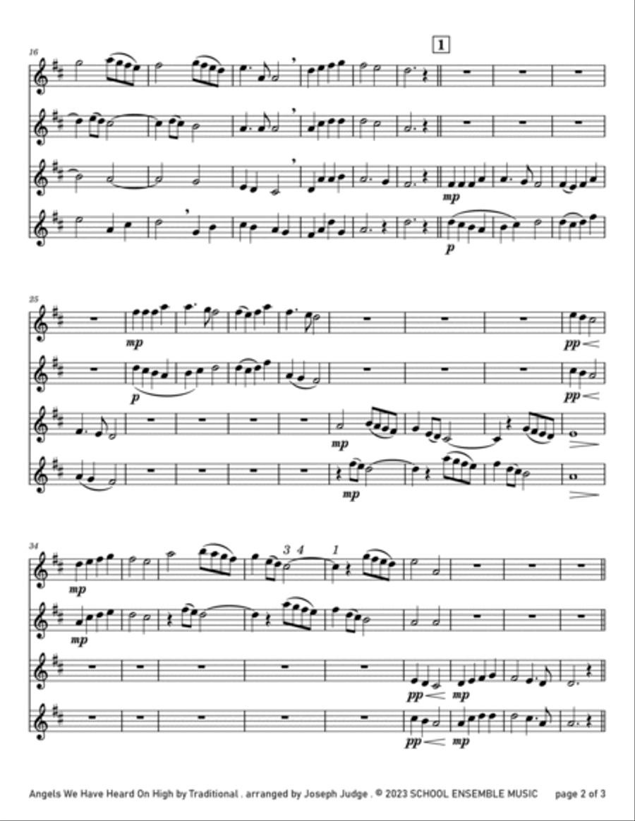 Angels We Have Heard for Clarinet Quartet in Schools Clarinet Quartet scores gallery preview page 2