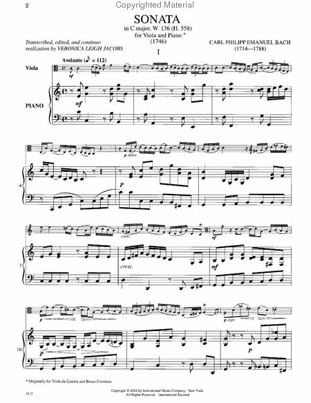 Sonata In C Major, W. 136 (H. 558) - Viola/Piano