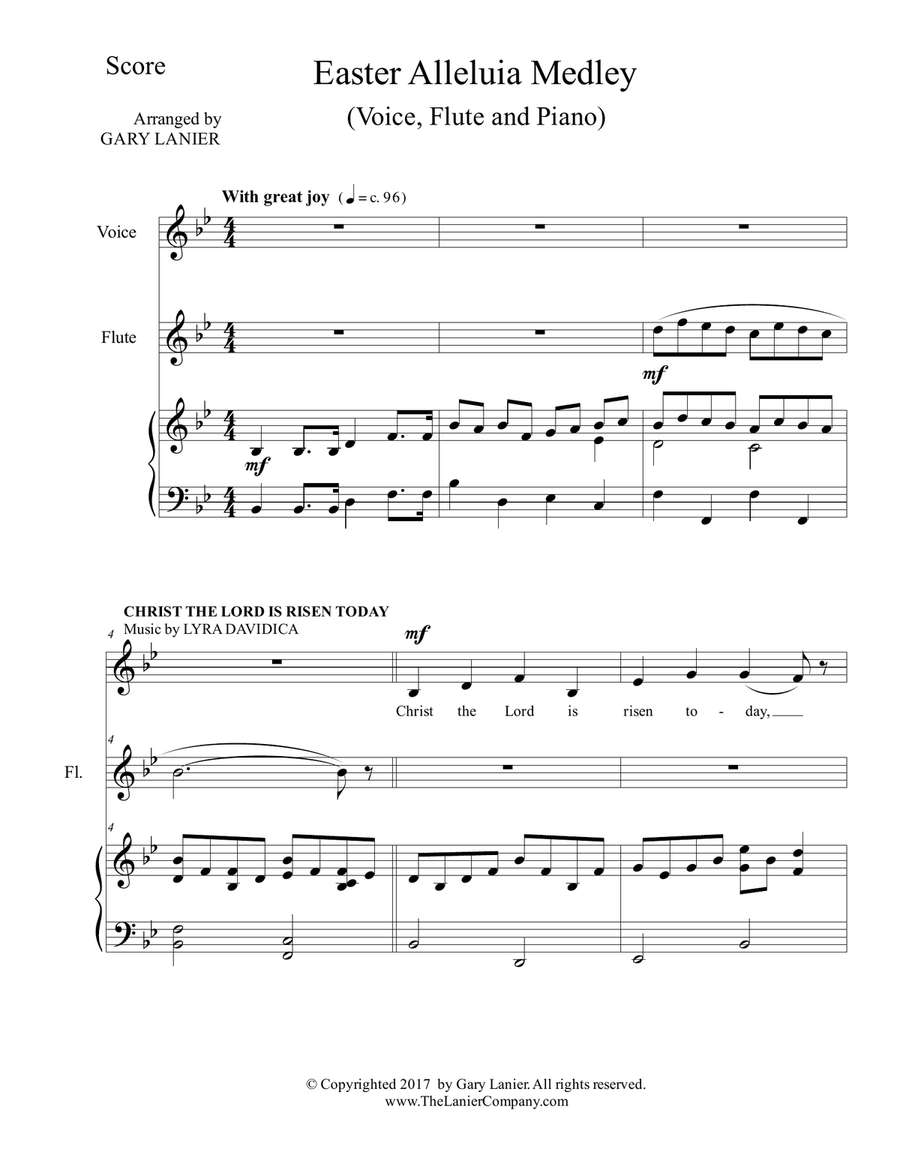 3 GREAT EASTER HYMNS (for Voice, Flute & Piano with Score/Parts) Small Ensemble scores gallery preview page 2