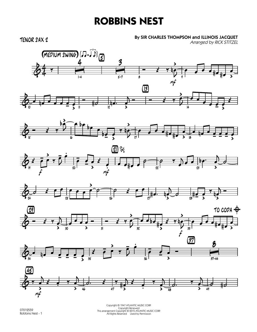 Robbins Nest - Tenor Sax 2 Jazz Ensemble scores gallery preview page 1