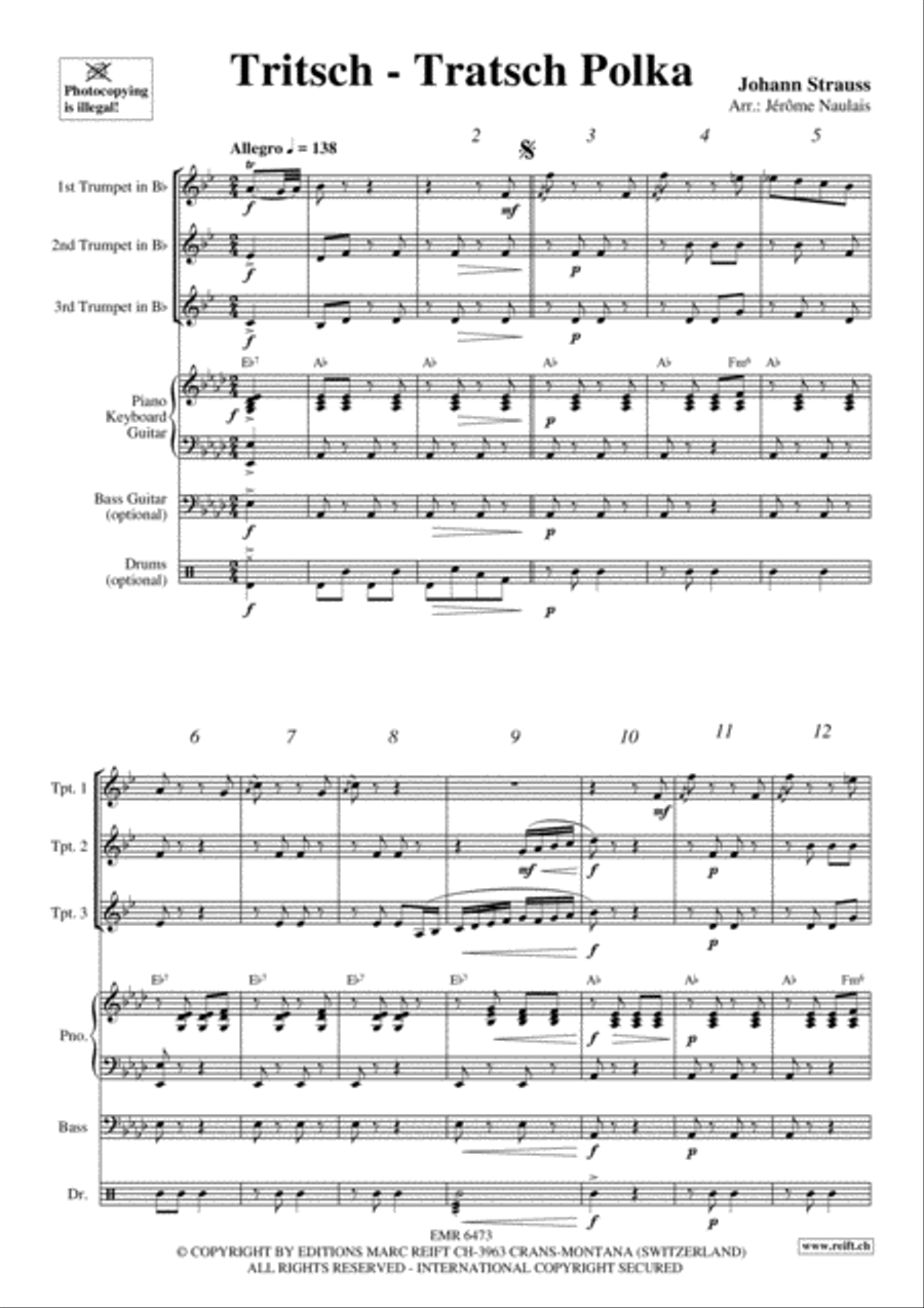 Tritsch-Tratsch Polka Trumpet Trio scores gallery preview page 3