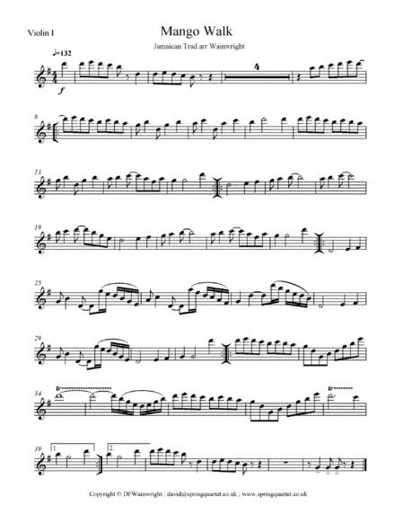 Mango Walk arranged for string quartet with score & parts image number null