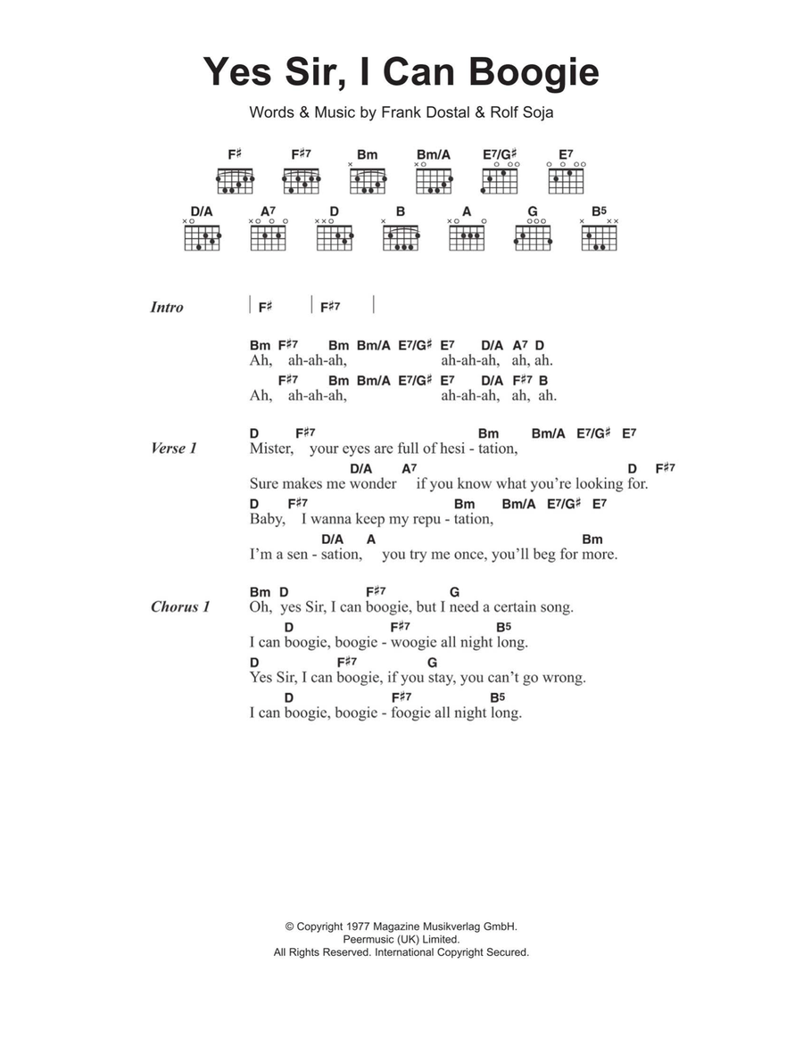 Yes Sir, I Can Boogie Electric Guitar scores gallery preview page 1