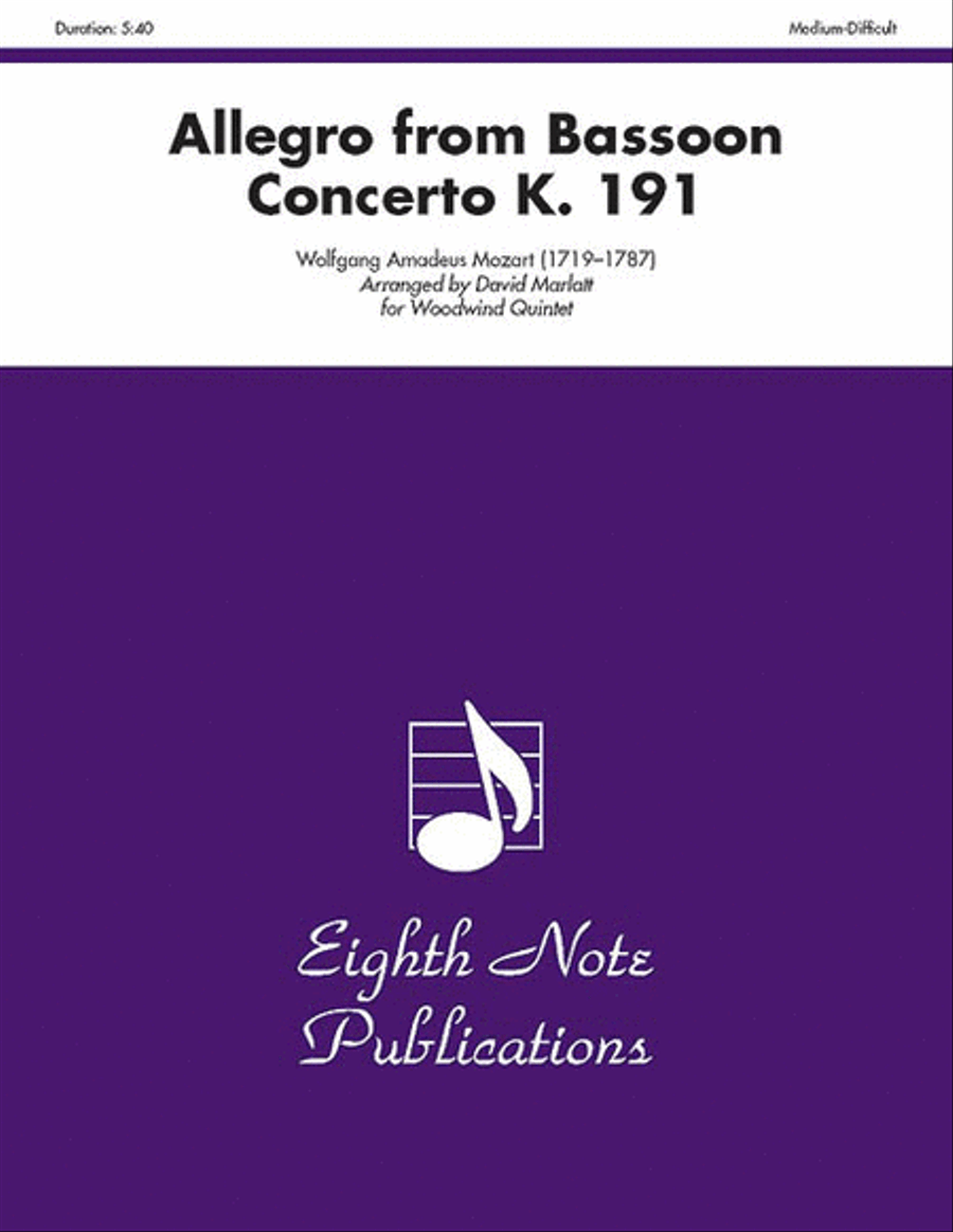 Allegro (from Bassoon Concerto, K. 191) Woodwind Quintet scores gallery preview page 1