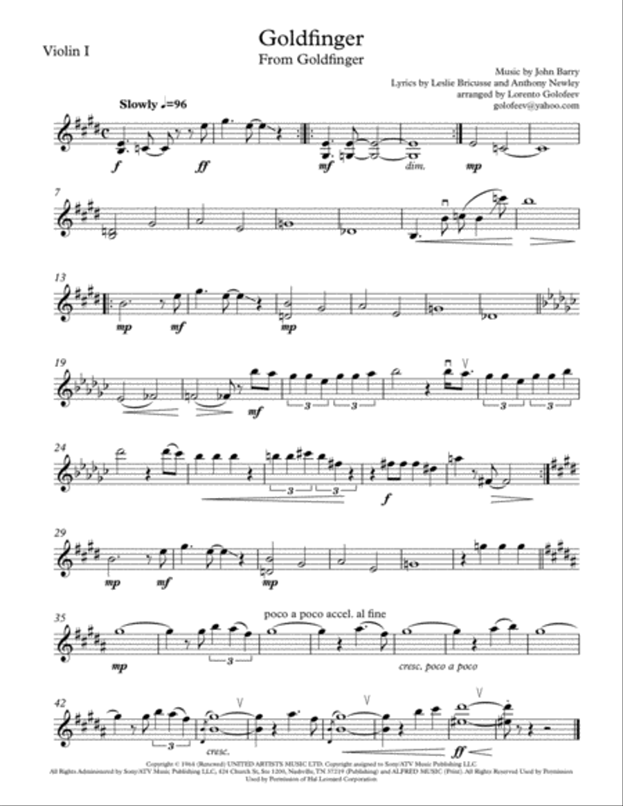 Goldfinger String Quartet scores gallery preview page 1