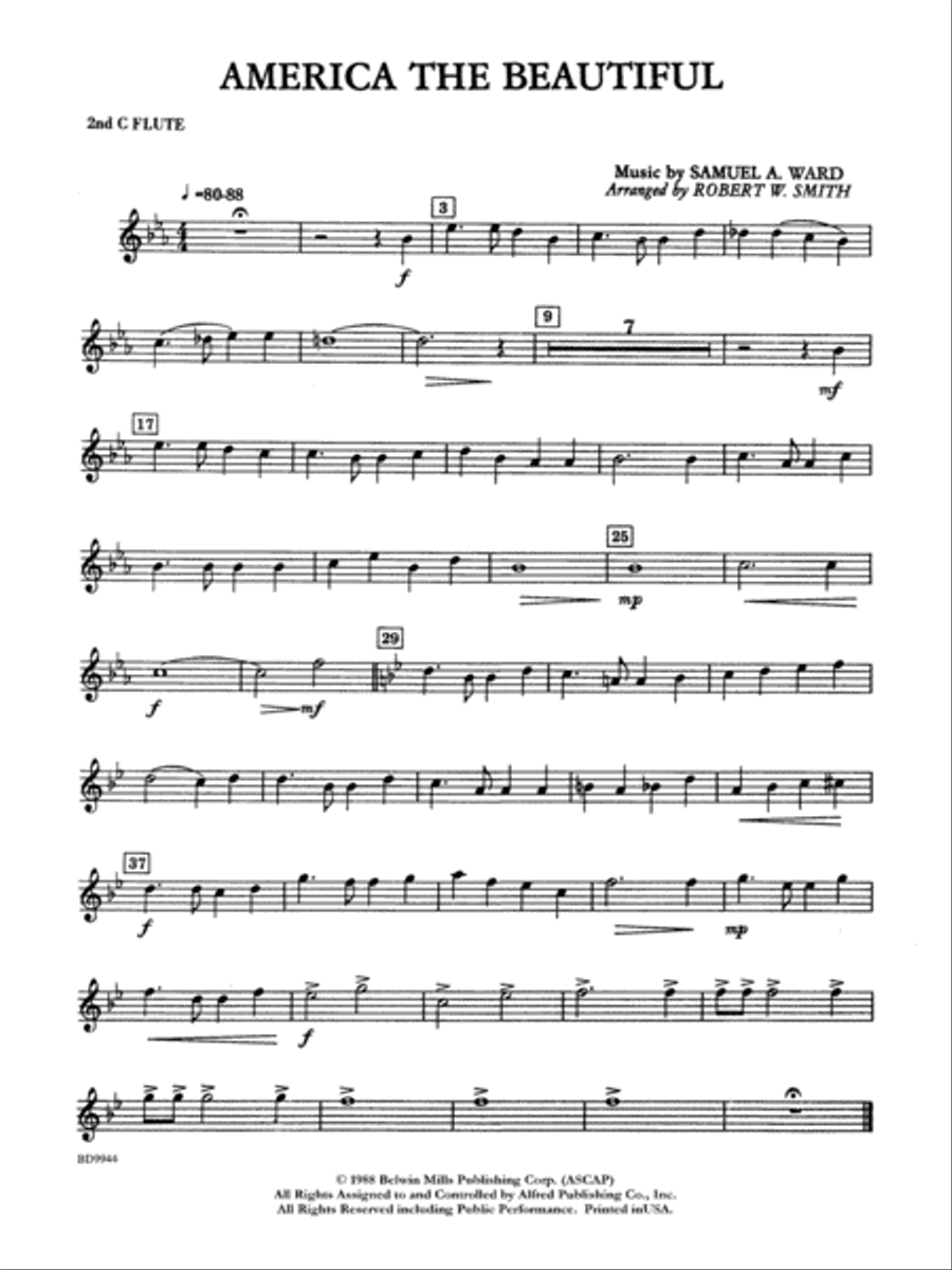 America the Beautiful: 2nd Flute Concert Band scores gallery preview page 1
