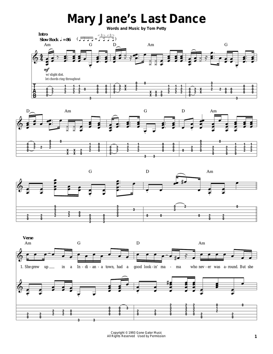 Mary Jane's Last Dance Acoustic Guitar scores gallery preview page 1