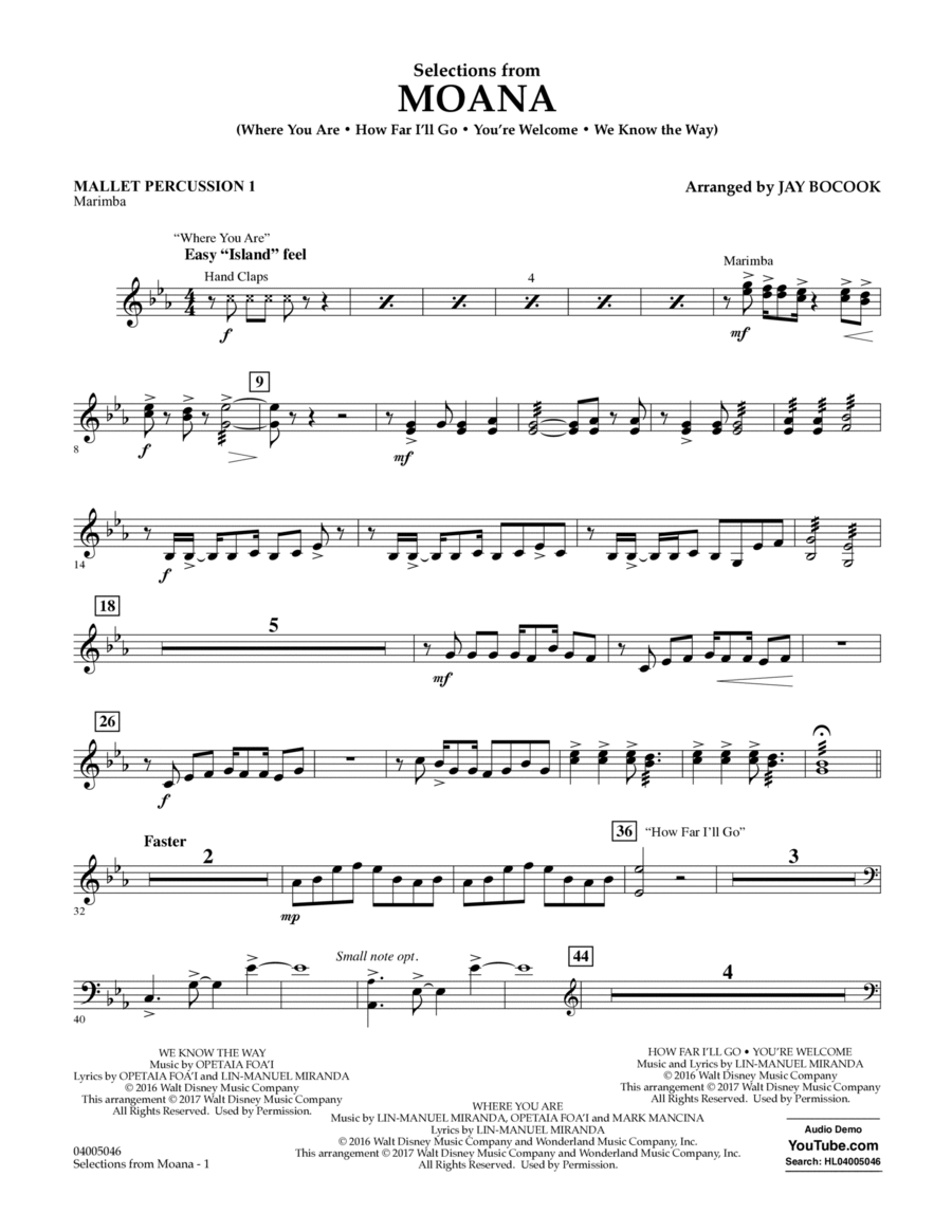 Selections from Moana - Mallet Percussion 1 Concert Band scores gallery preview page 1