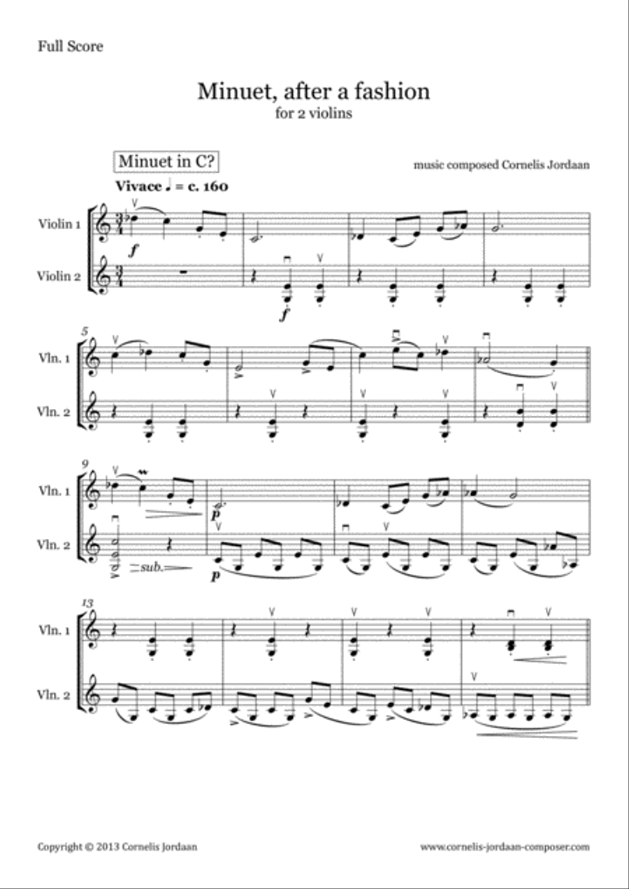 Minuet, after a fashion for 2 violins String Duet scores gallery preview page 1