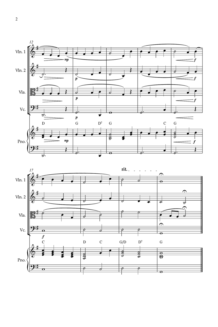 O Come, All Ye Faithful for String quartet and piano String Quartet scores gallery preview page 2