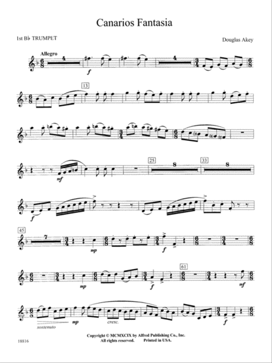 Canarios Fantasia: 1st B-flat Trumpet Concert Band scores gallery preview page 1