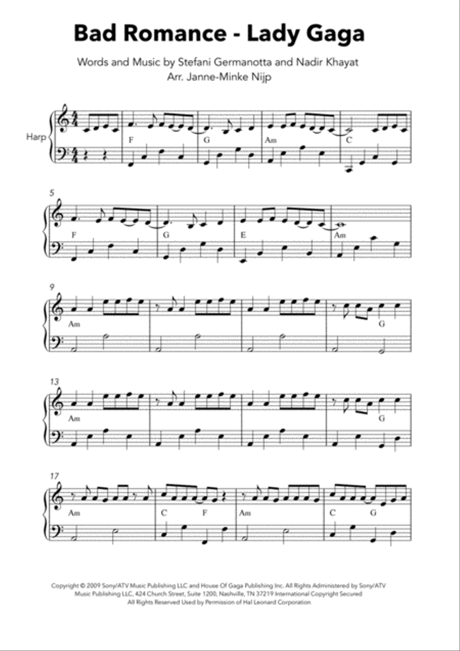 Bad Romance Harp scores gallery preview page 2
