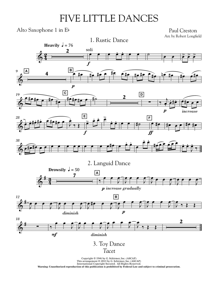 Five Little Dances - Eb Alto Saxophone 1 Concert Band scores gallery preview page 1