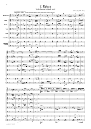 Book cover for Vivaldi L' Estate Violin Concerto Op.8, No.2, for string orchestra, SV002