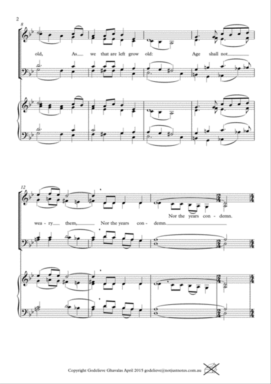 Remembrance Day Ode: We will remember them 4-Part scores gallery preview page 2