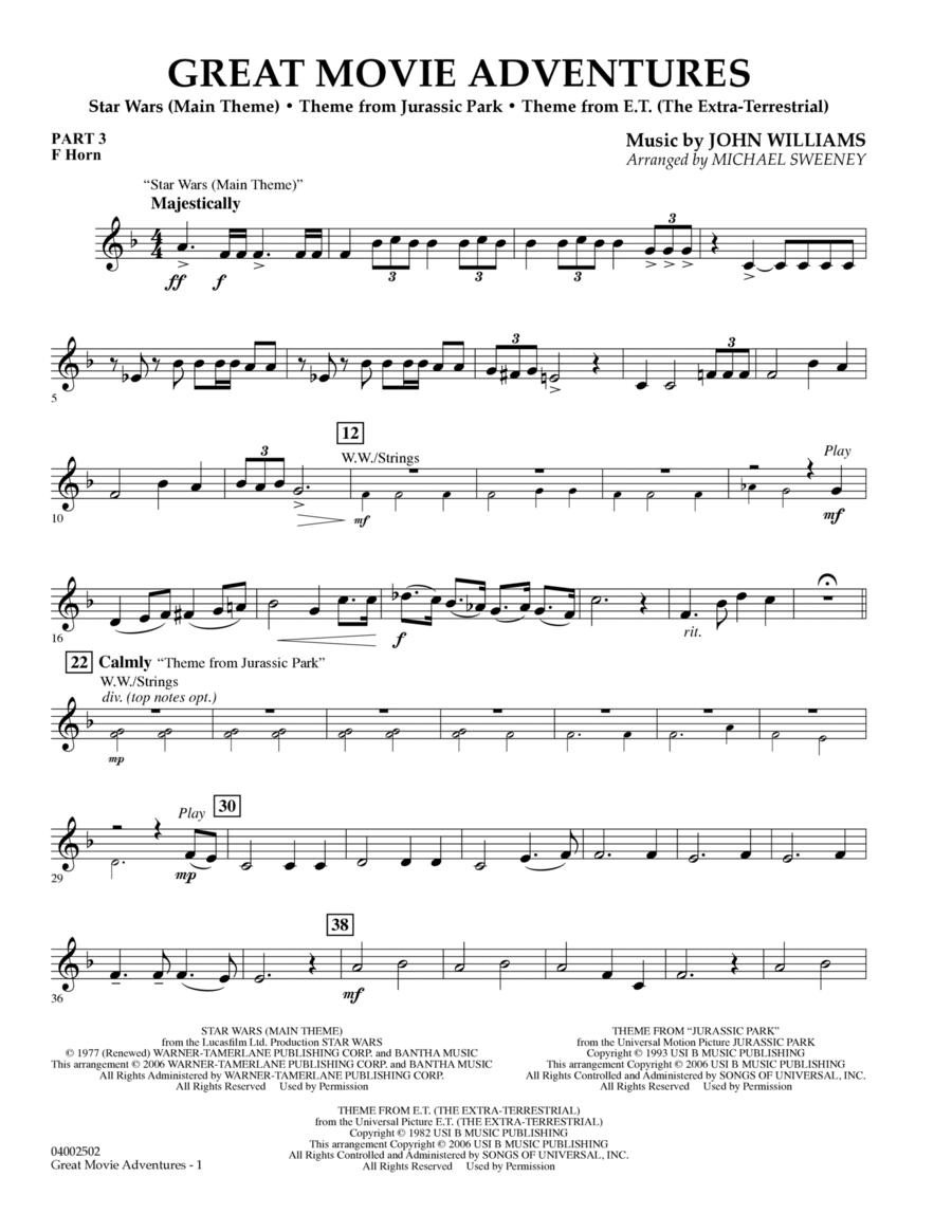 Great Movie Adventures - Pt.3 - F Horn Concert Band scores gallery preview page 1