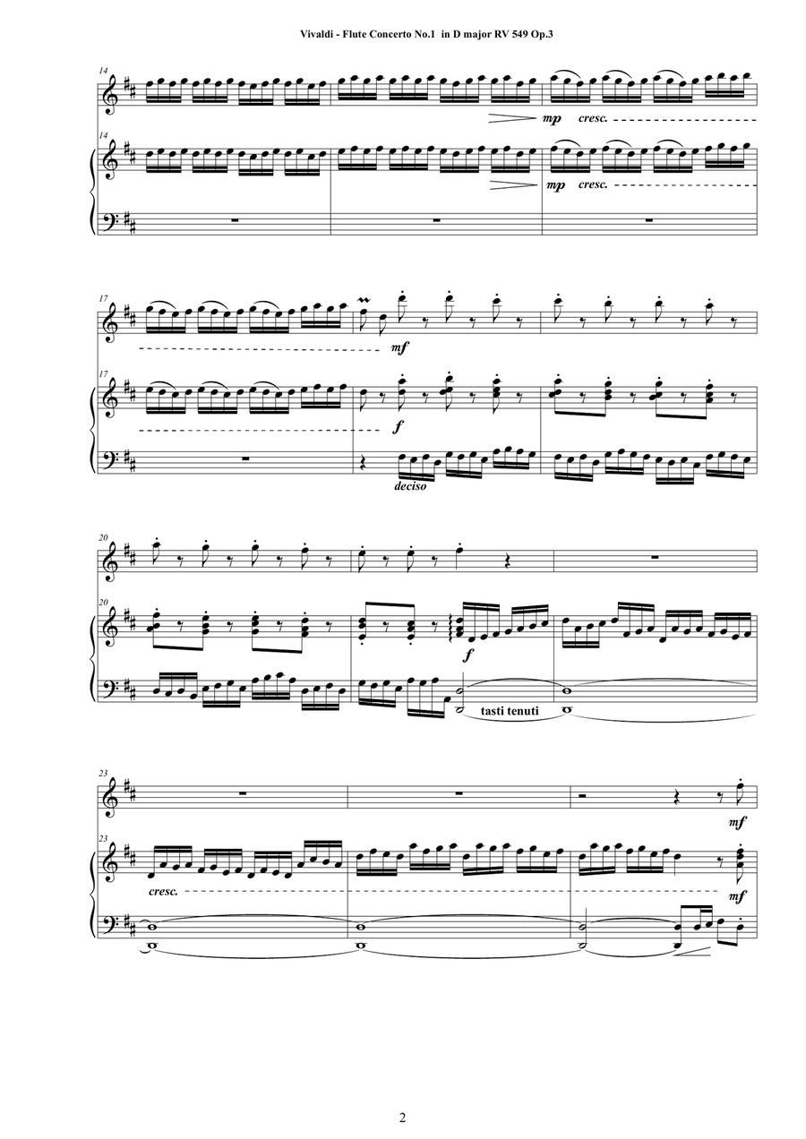 Vivaldi - Flute Concerto No.1 in D major RV 549 Op.3 for Flute and Cembalo (or Piano) image number null