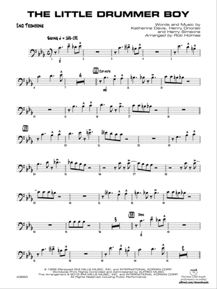 The Little Drummer Boy: 2nd Trombone Jazz Ensemble scores gallery preview page 1