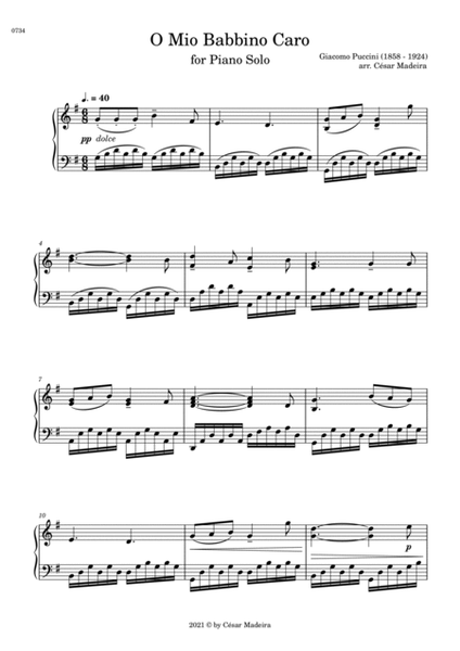 O Mio Babbino Caro by Puccini - Piano Solo (Full Score) image number null