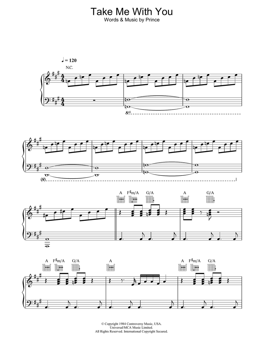 Take Me With U Piano, Vocal, Guitar scores gallery preview page 1