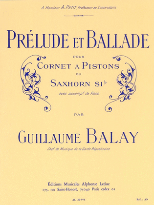 Book cover for Prelude And Ballad, For Cornet Or Saxhorn And Piano