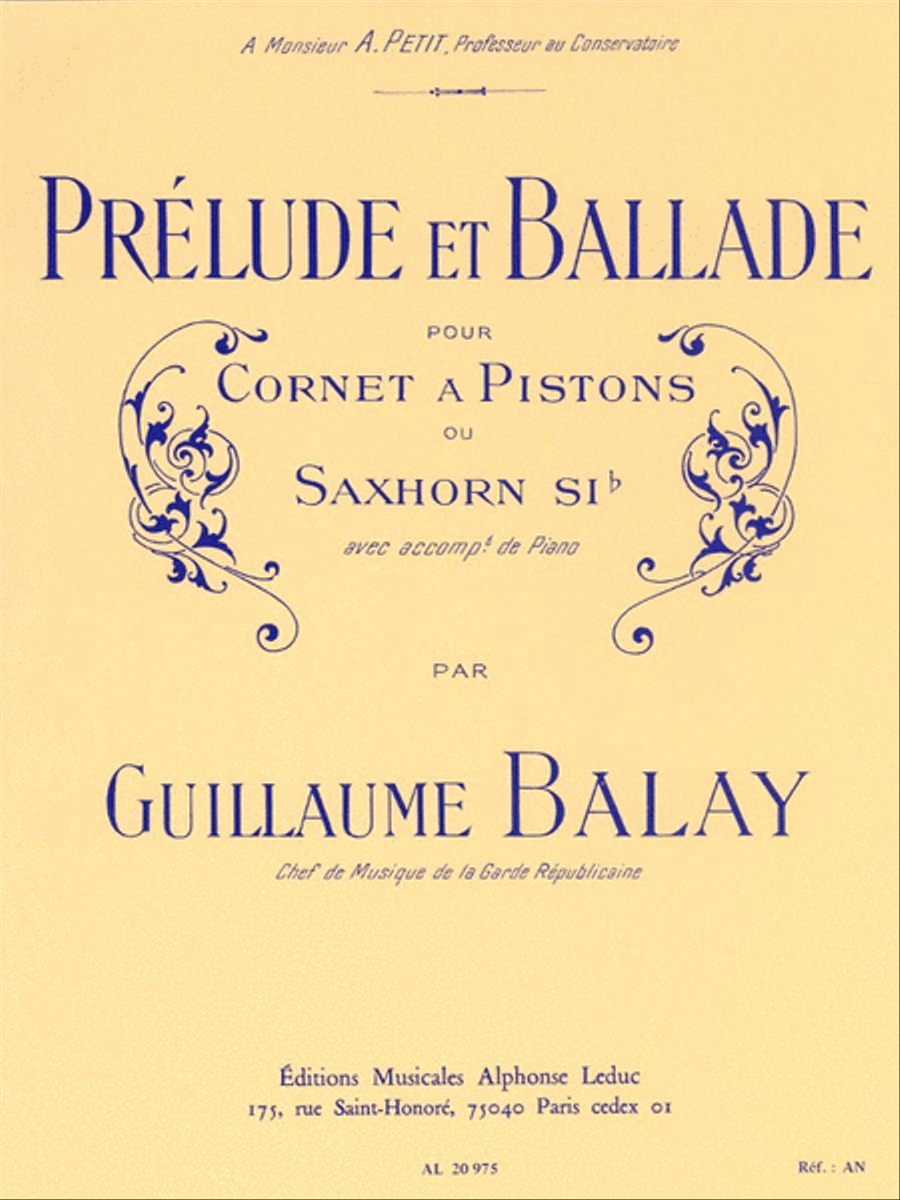 Book cover for Prelude And Ballad, For Cornet Or Saxhorn And Piano